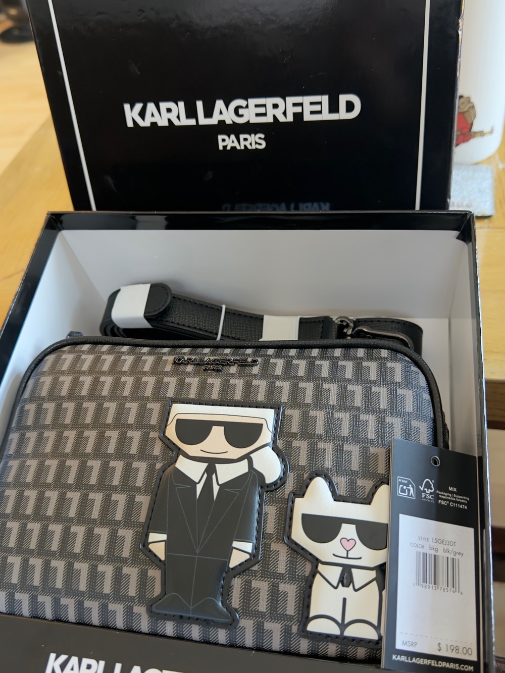 Karl Lagerfeld Black & Gray Graphic Belt Bag